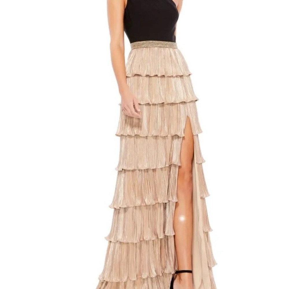 Mac Duggal Tiered Gold Maxi Skirt